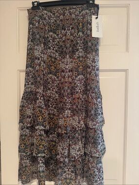 ba&sh Floral Tiered Maxi Skirt in Blue & Burgundy